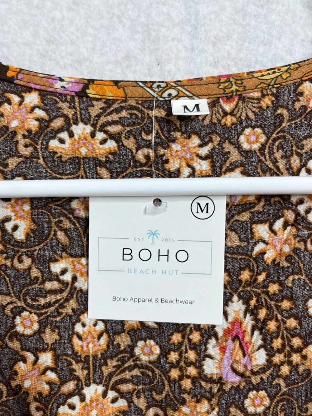Boho Beach Hut Romper Medium Brown Floral Boho Long Sleeve Festival Playsuit - Picture 3 of 5